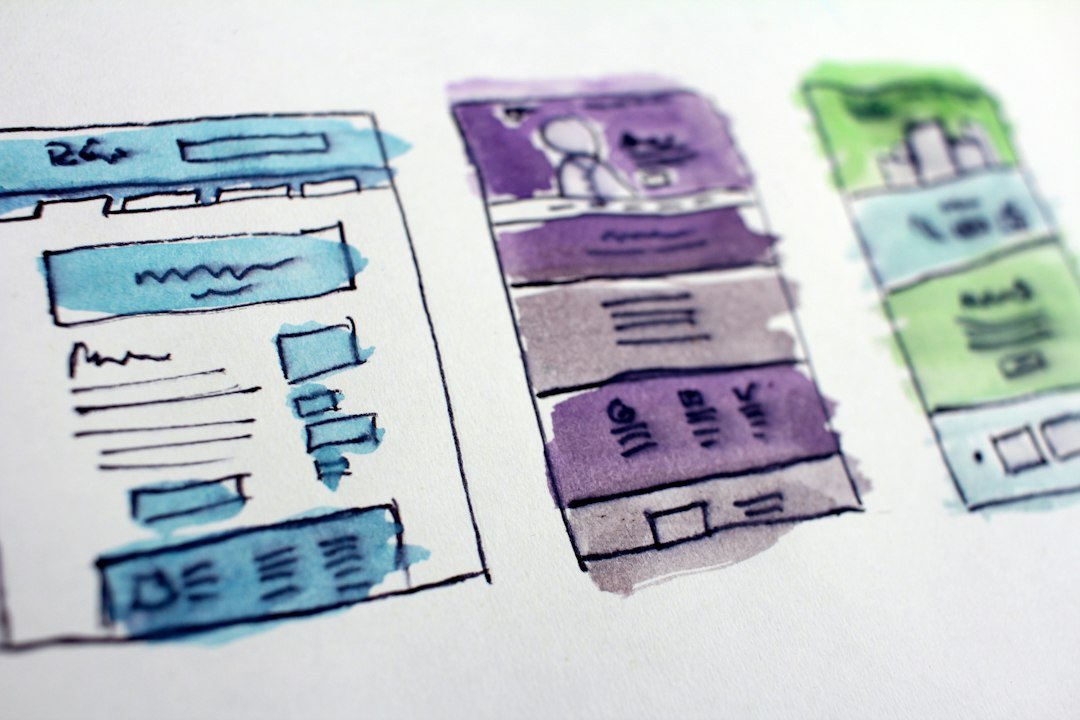 Hand-drawn wireframe sketches of website layouts for a website redesign